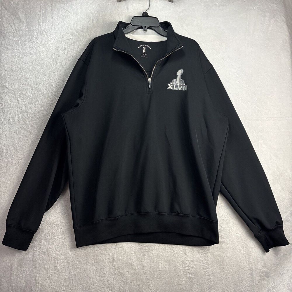 Fairway & Green 2013 Super Bowl XLVII Pullover Men's XL 1/4 Zip Black Golf Polo